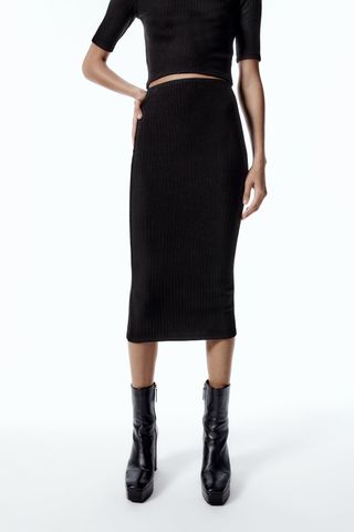 Zara + Ribbed Midi Skirt