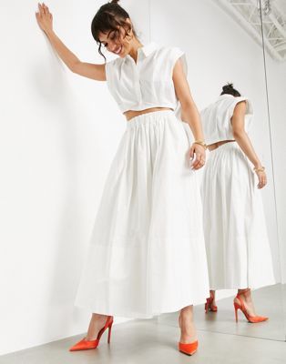 Asos Edition + Full Cotton Midi Skirt in White