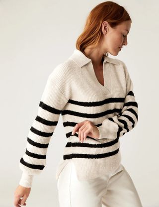M&S Collection + Striped Collar Jumper