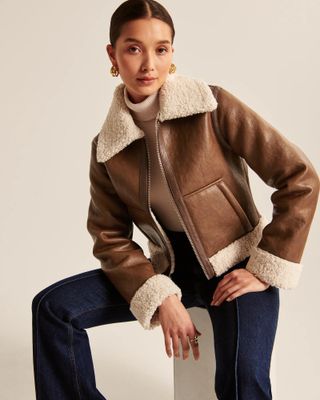 Abercrombie & Fitch + Sherpa-Lined Vegan Leather Jacket
