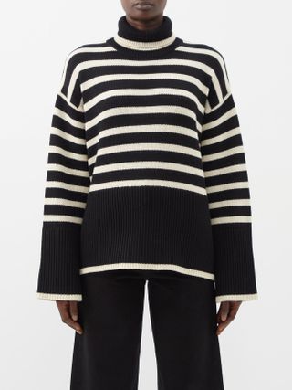 Totême + Striped Roll-Neck Wool-Blend Sweater