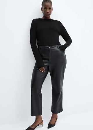 Mango + Leather-Effect Straight Trousers