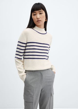 Mango + Stripe-Print Sweater With Perkins Neck