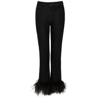 16arlington + Feather-Trimmed Slim-Leg Jeans