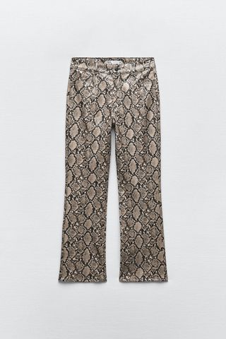 Zara + Faux Leather Embossed Animal Print Trousers