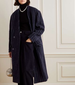 Isabel Marant + Licia Oversized Double-Breasted Pinstriped Wool Coat
