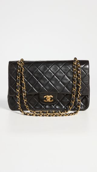 Chanel + Black Lambskin 2.55 10-Inch Bag
