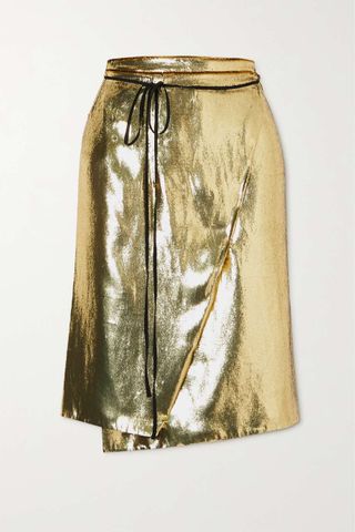 Petar Petrov + Reina Metallic Velvet Wrap Skirt