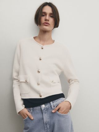 Massimo Dutti + Felted Wool Knit Cardigan With Buttons