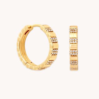 Astrid & Miyu + Pleated Crystal Hoops in Gold