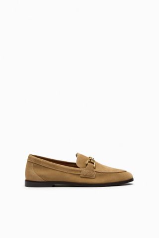 Zara + Split Suede Loafers With Buckle