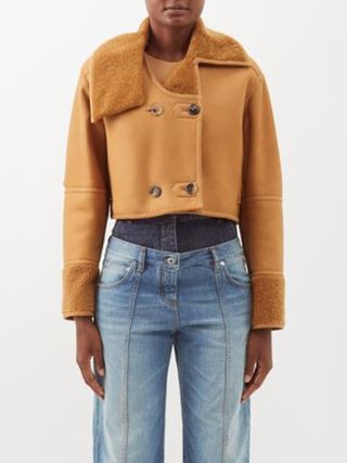 Loewe + Elbow-Slit Cropped Leather and Shearling Jacket