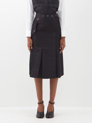 Sacai + Belted Cotton-Blend Midi Skirt