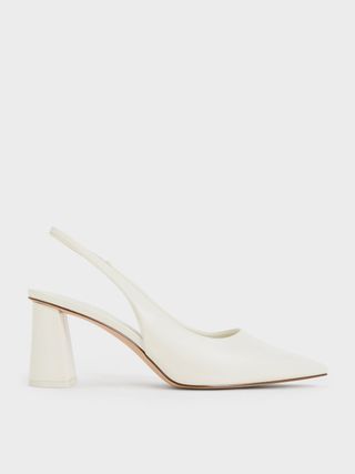 Charles & Keith + White Trapeze Heel Slingback Pumps