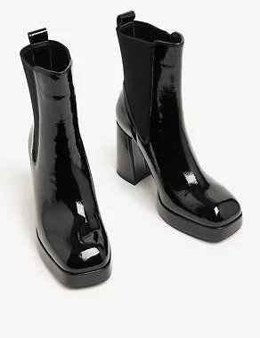 M&S Collection + Leather Patent Platform Ankle Boots
