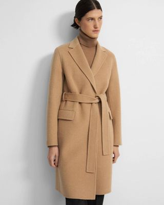 Theory + Wrap Coat in Chevron Double-Faced Wool