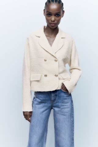 Zara + Textured Cropped Blazer