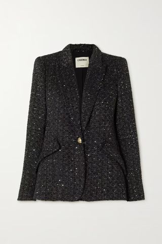 L'Agence + Chamberlain Sequin-Embellished Metallic Tweed Blazer