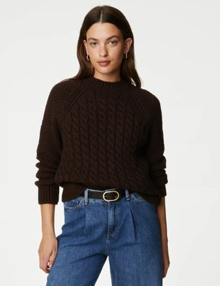 M&S Collection + Cable Knit Crew Neck Jumper