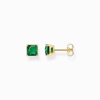 Thomas Sabo + Gold Ear Studs With Green Stones