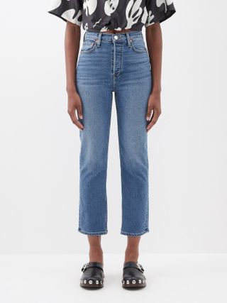 Re/Done + 70s Stove Pipe Cropped Straight-Leg Jeans