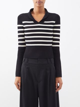 Khaite + Kleo Open-Collar Striped Jersey Sweater