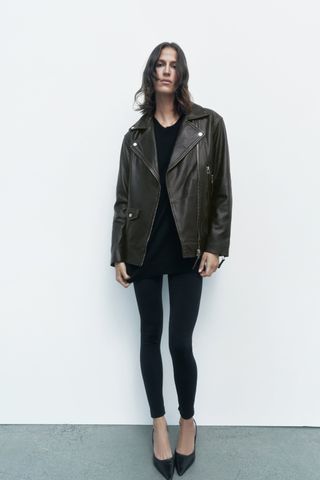 Zara + Antiqued Leather Jacket