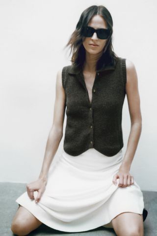 Zara + Knit Polo Collar Vest
