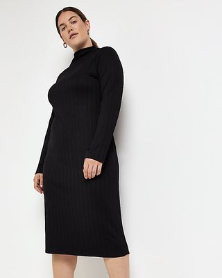 River Island + Plus Black Long Sleeve Bodycon Midi Dress