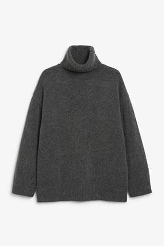 Monki + Grey Oversized Knit Turtleneck Sweater