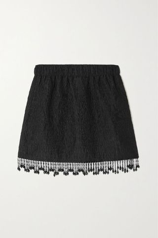 Ganni + + Net Sustain Bead-Embellished Fringed Recycled-Cloqué Mini Skirt