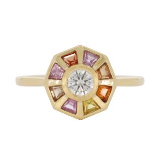 Tomfoolery London + Peach Baguette Diamond Halo Ring