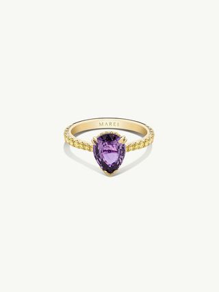 Marei New York + Phebe Ring With Purple Sapphire & Pavé-Set Yellow Diamonds in 18k Yellow Gold