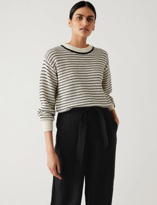 M&S Collection + Cotton Rich Striped Relaxed Jumper