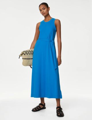 M&S Collection + Pure Cotton Jersey Belted Midi Column Dress