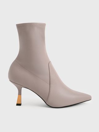 Charles & Keith + Taupe Kitten Heel Ankle Boots