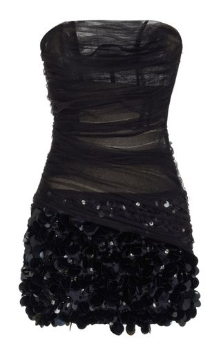 Des Phemmes + Exclusive Embroidered Black Sheer Corset Mini Dress