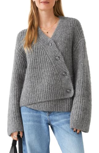 & Other Stories + Relaxed Wool Blend Overlap Cardigan