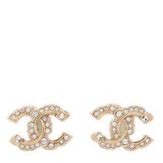 Chanel + Chanel Crystal Cc Earrings Gold