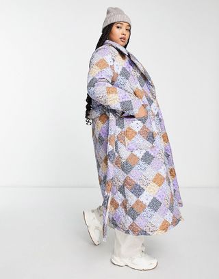Neon Rose + Plus Oversized Longline Wrap Coat in Quilted Patchwork Paisley Cotton