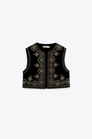 Zara + Embroidered Velvet Vest