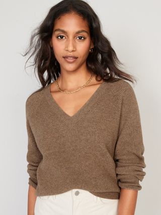 Old Navy + V-Neck Heathered Shaker-Stitch Cocoon Sweater