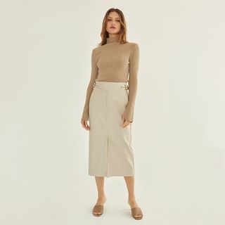 Crescent + Natalie Vegan Leather Midi Skirt
