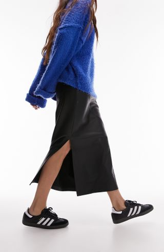 Topshop + Faux Leather Midi Skirt