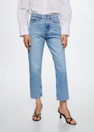 Mango + High-Waist Cropped Straight Jeans