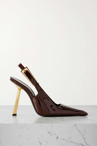 Saint Laurent + Lee Embellished Patent-Leather Slingback Pumps