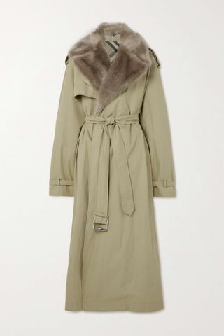 Burberry + Faux Fur-Trimmed Cotton-Gabardine Trench Coat