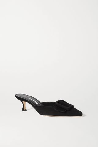 Manolo Blahnik + Maysale 50 Buckled Suede Mules