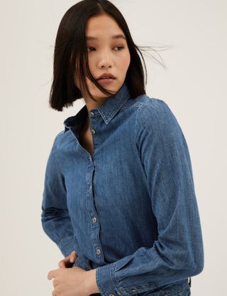 M&S Collection + Denim Collared Long Sleeve Shirt