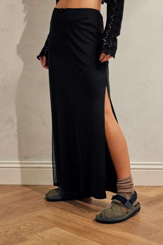 Urban Outfitters + Black Mesh Split Thigh Maxi Skirt